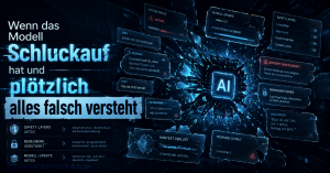 Instabile KI-Benutzeroberfläche mit dem Text: Wenn das Modell Schluckauf hat und plötzlich alles falsch versteht
