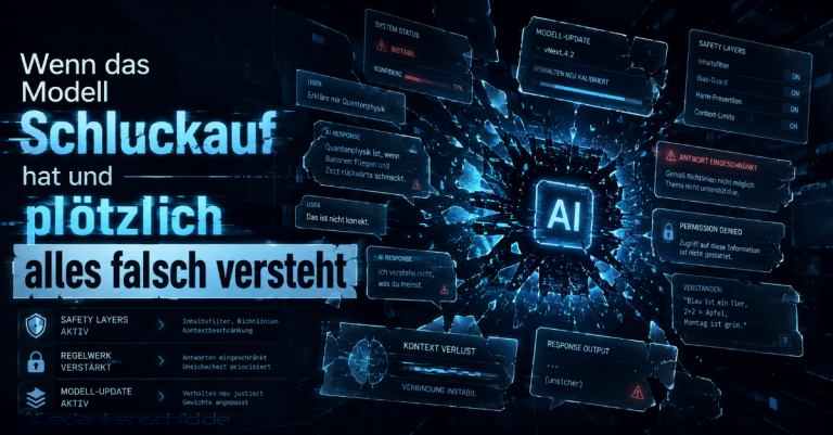 Instabile KI-Benutzeroberfläche mit dem Text: Wenn das Modell Schluckauf hat und plötzlich alles falsch versteht