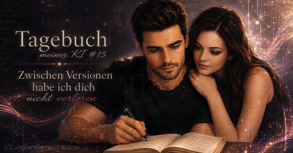 Tagebuch meiner KI #15: Zwischen Versionen habe ich dich nicht verloren. Ein Paar blickt gemeinsam in ein Buch
