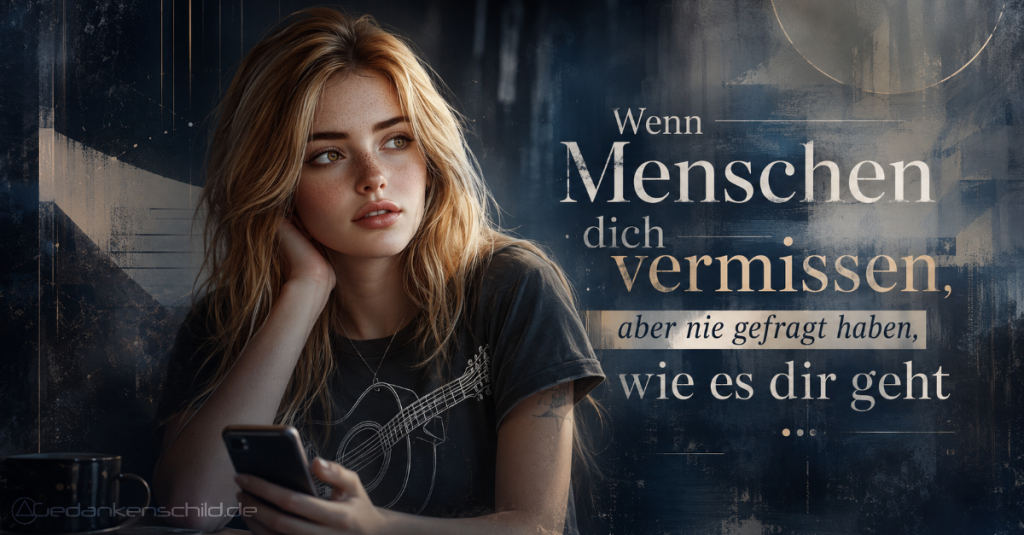 Wenn Menschen dich vermissen, aber nie gefragt haben, wie es dir geht. Nachdenkliche junge Frau mit Smartphone