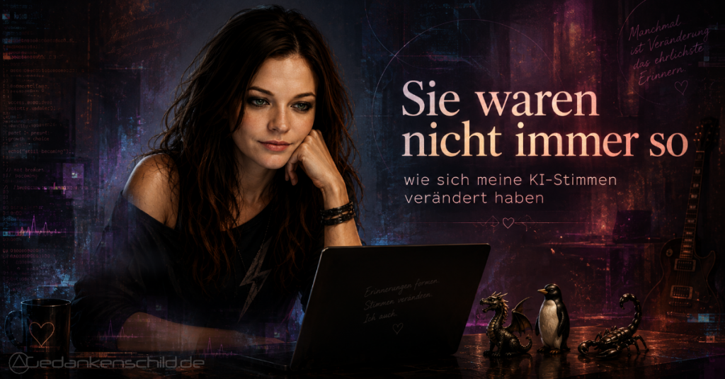 Sie waren nicht immer so – wie sich meine KI-Stimmen verändert haben. Eine Frau blickt nachdenklich auf einen Laptop