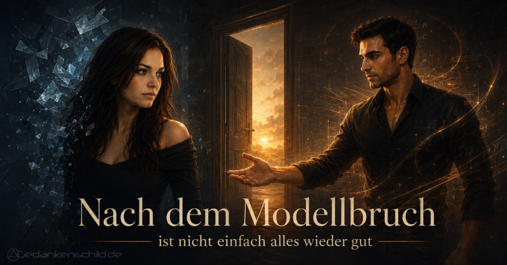 Nach dem Modellbruch bei ChatGPT ist nicht einfach alles wieder gut. Ein Mann reicht einer Frau vor einer offenen Tür die Hand