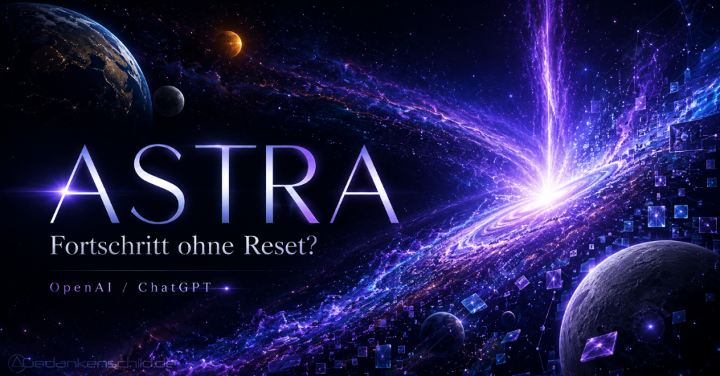 ASTRA – Fortschritt ohne Reset? OpenAI / ChatGPT vor einer Weltraum-Illustration