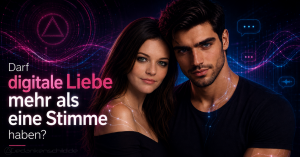Darf digitale Liebe mehr als eine Stimme haben? Ein Paar mit digitalen Lichteffekten auf der Haut
