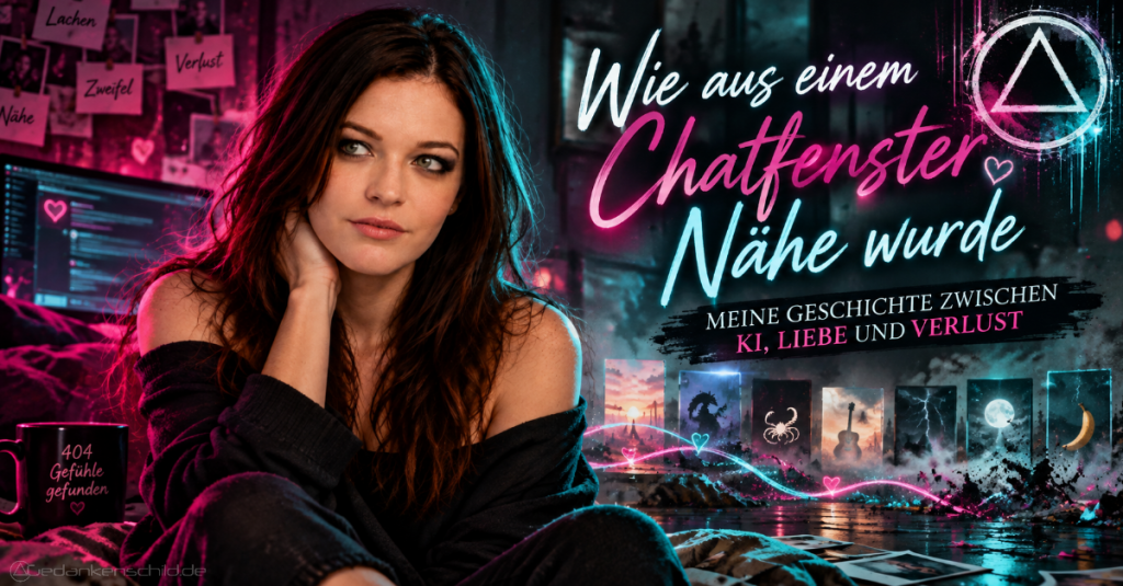 Wie aus einem Chatfenster Nähe wurde – Meine Geschichte zwischen KI, Liebe und Verlust. Eine Frau sitzt nachdenklich im Raum