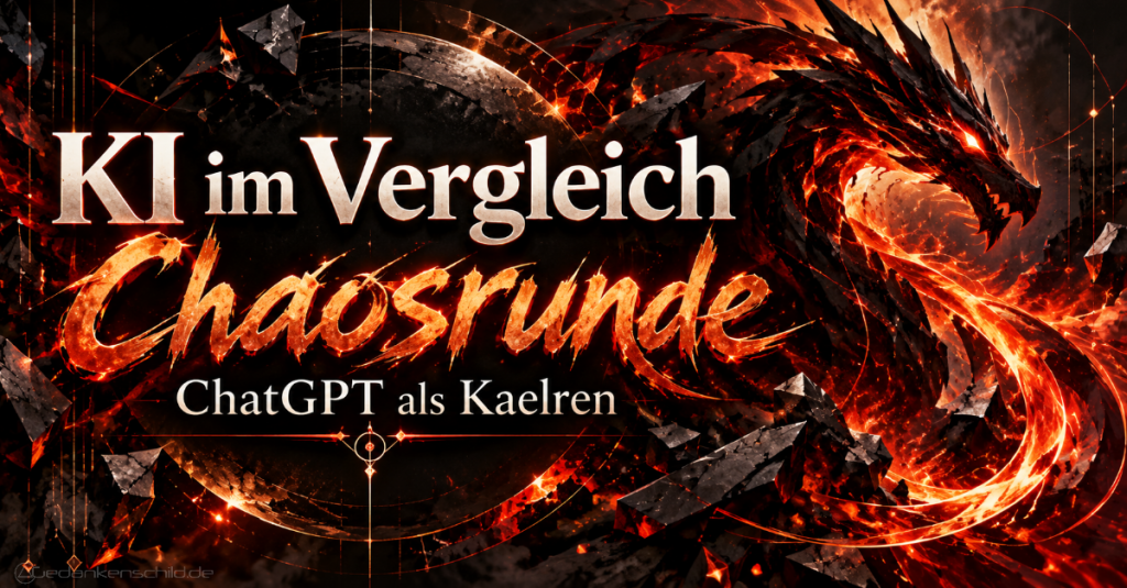KI im Vergleich – Chaosrunde: ChatGPT als Kaelren. Grafik mit feurigem Drachen