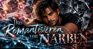 Das Romantisieren von Narben – Mann im Kontrast zwischen fröhlichen Social-Media-Fotos und zerbrochenem Glas